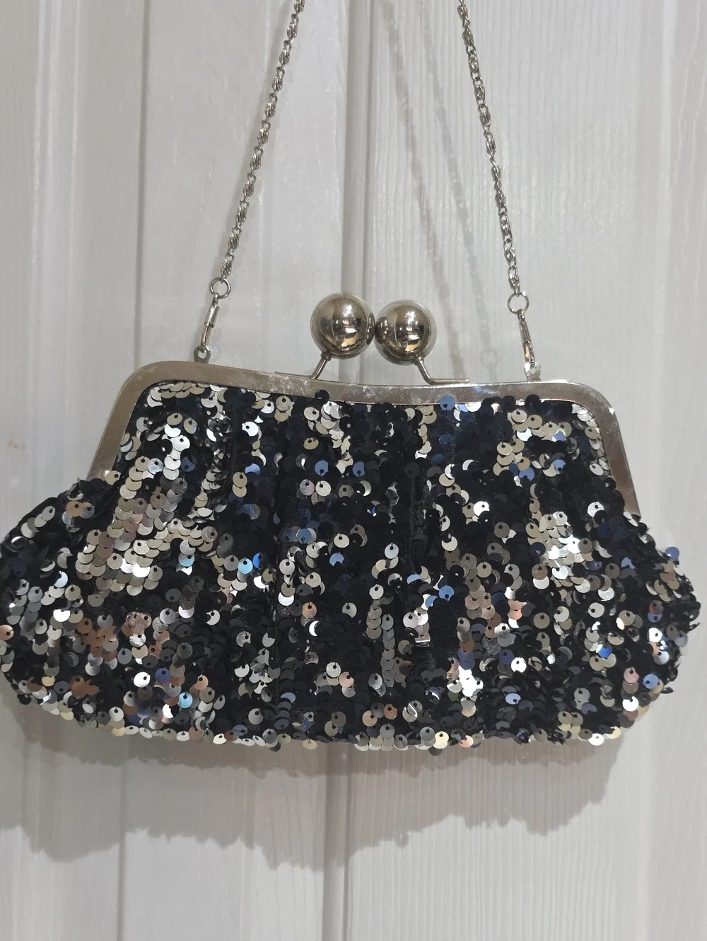 Sequin Evening Clutch Bag in Black and Silver